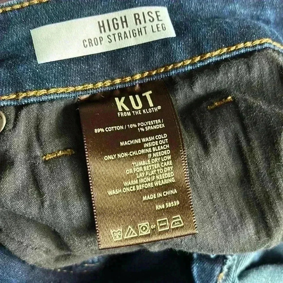 Kut from the Kloth High Rise Crop Straight Leg Stretch Jeans 12 Dark Wash - Picture 9 of 12